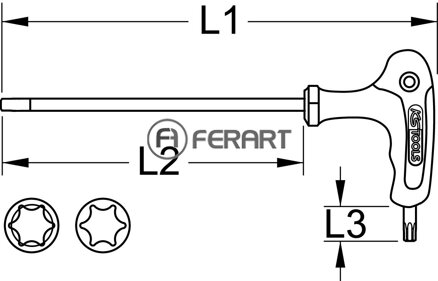 ERGOTORQUEplus uhlový čapový kľúč s T-rukoväťou Torx guľová hlava,T10