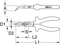 ERGOTORQUE úzke ploché kliešte, zahnuté, 165mm