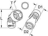 3/8" šesťhranný nástrčný orech s kĺbom pre prevodovku, 16 mm