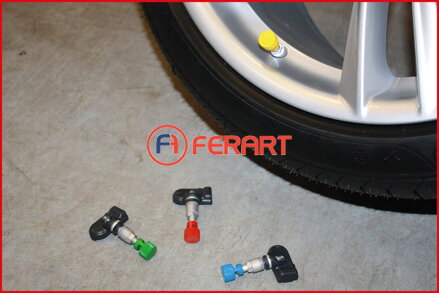RDKS / TPMS odvzdušňovák pneumatík, žltý, vľavo vpredu