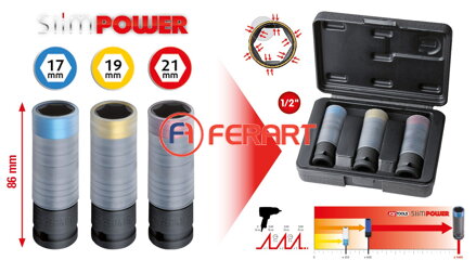 1/2" SlimPOWER súprava silových nástrčných orechov na hliníkové disky, 3-dielna