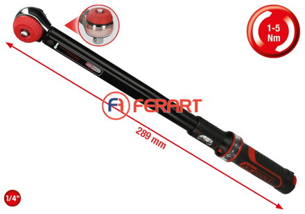Momentový kľúč s račňou 1/4" ERGOTORQUE®precision, otočné tlačidlo, 1-5 Nm