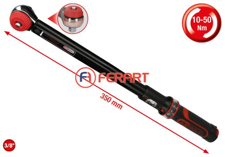 Momentový kľúč s račňou 3/8" ERGOTORQUE®precision, otočné tlačidlo, 5-50 Nm
