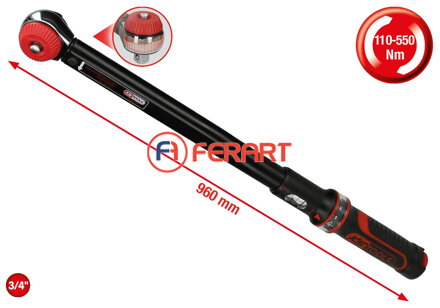 Momentový kľúč s račňou 3/4" ERGOTORQUE®precision, otočné tlačidlo, 100-550 Nm