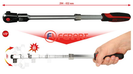 1/2" SlimPOWER teleskopická račňa s prepínacou páčkou, 72 zubov