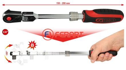 1/4" SlimPOWER teleskopická kĺbová račňa s prepínacou páčkou, 72 zubov