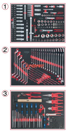 Súprava univerzálnych systémových vložiek pre 3 zásuvky s 310 prémiovými nástrojmi