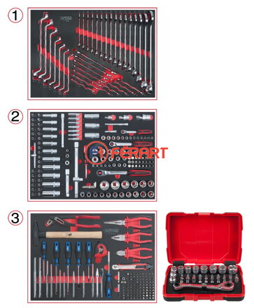 Súprava univerzálnych systémových vložiek pre 3 zásuvky s 341 prémiovými nástrojmi