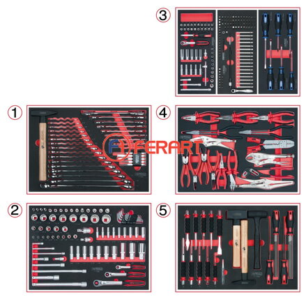 Súprava univerzálnych systémových vložiek pre 5 zásuvky s 299 prémiovými nástrojmi