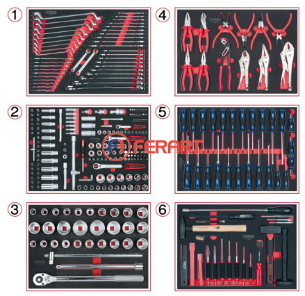Súprava univerzálnych systémových vložiek pre 6 zásuvky s 310 prémiovými nástrojmi