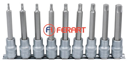 súprava 1/2" nástrčných bitov Torx, dlhé, 9 ks, T20-T60