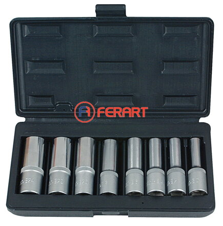 1/2" súprava nástrčných orechov Torx-E, dlhé, 8 ks, E10-E24