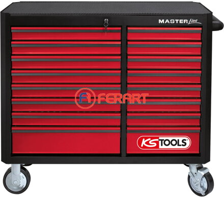 Veľkopriestorový dielenský vozík MASTERline, so 16 zásuvkami, čierna/červená