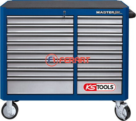 Veľkopriestorový dielenský vozík MASTERline, so 16 zásuvkami, modrá/strieborná