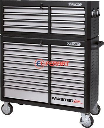 Veľkopriestorový nástavec dielenského vozíka MASTERline, s 8 zásuvkami, čierna/červená