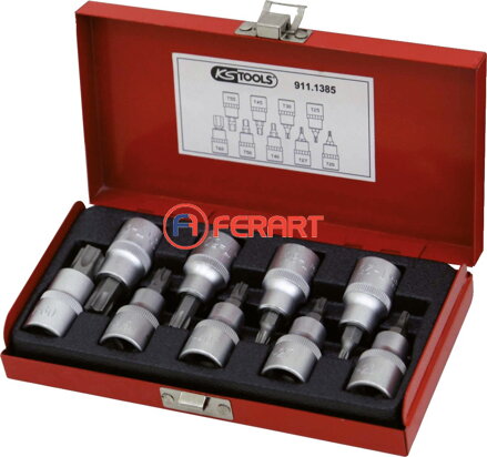 Súprava 1/2" nástrčných bitov Torx, 9 ks, T20-T60