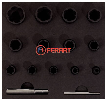1/4"+1/2" súprava silových nástrčných orechov so špirálovým profilom, 15-dielna