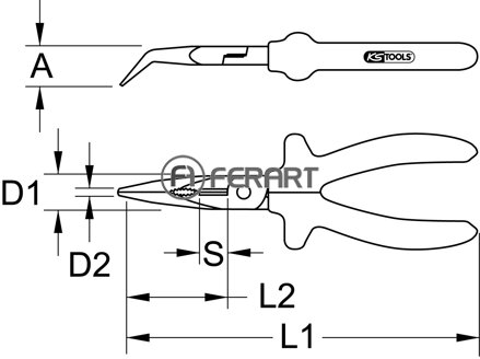 ERGOTORQUE úzke ploché kliešte, zahnuté, 165mm