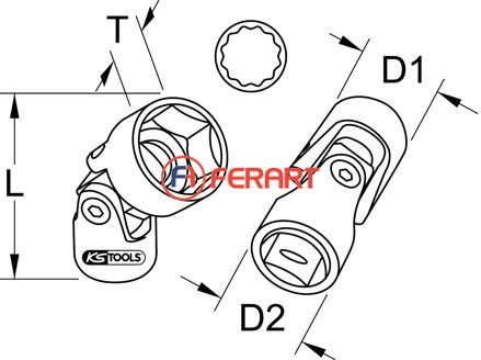 3/8" šesťhranný nástrčný orech s kĺbom pre prevodovku, 18 mm