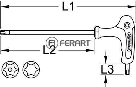 ERGOTORQUEplus uhlový čapový kľúč Torx s T-rukoväťou, otvor, TB9