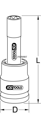 3/4" silový nástrčný orech Torx-E, dlhý, E18