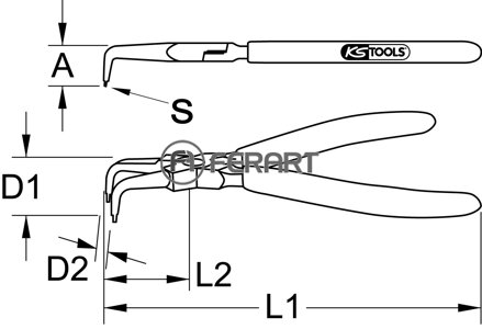 Kliešte na Seegerove poistné krúžky pre vnútorné poistné krúžky, zahnuté, 130mm
