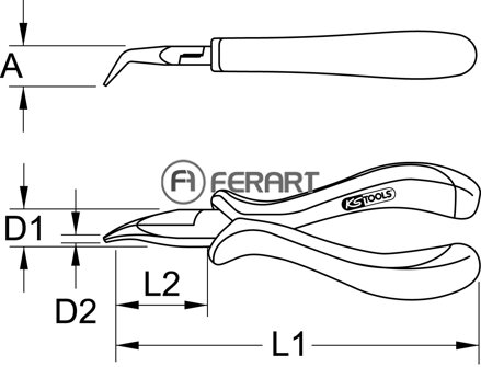 ESD úzke ploché kliešte, zahnuté, so sekom, 140mm