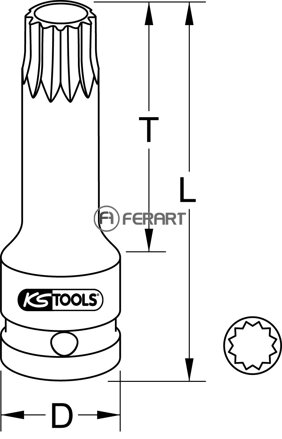 1/2" silový nástrčný bit XZN,dlhý,M14