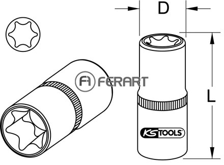 1/2" nástrčný orech Torx-E pre Mercedes extra krátky