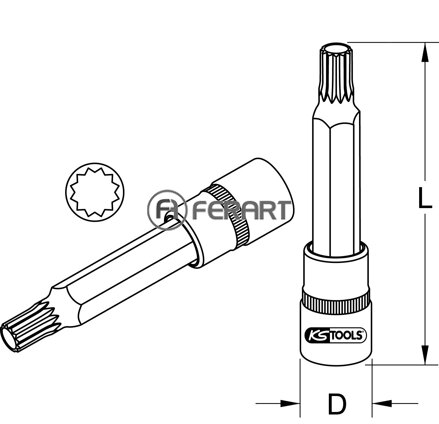 1/2" bitový nástrčný orech XZN, M9, dĺžka 140 mm