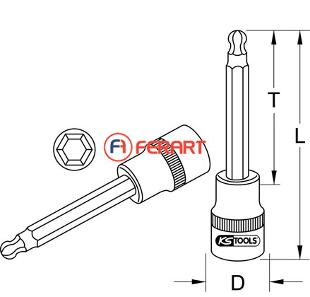 1/2" bit nástrčný imbusový s guľovou hlavičkou, dlhý, 5mm