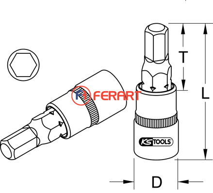 3/8" bit nástrčný pre imbusové skrutky na brzdovom strmeni, 7mm