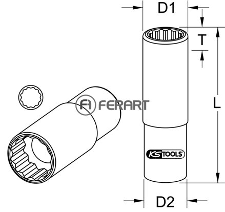 3/8" špeciálny nástrčný orech na zapaľovacie sviečky, tenkostenný, 14mm