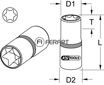 3/8" nástrčný orech Torx-E, E20