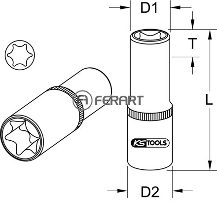 1/2" nástrčný orech Torx-E, 78mm, E18