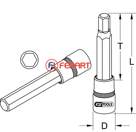 3/4" bit nástrčný imbusový, dlhý, 22 mm