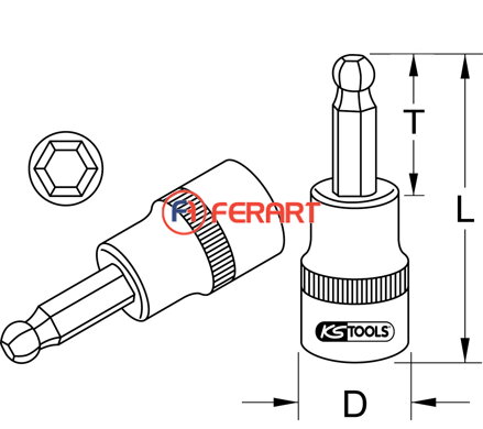 3/8" bit nástrčný imbusový s guľovou hlavičkou, 5mm