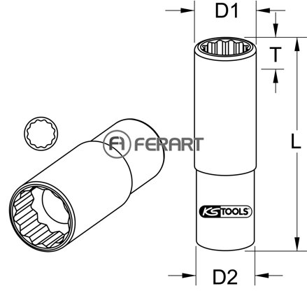 1/4" 12-hranný nástrčný orech, dlhý, 9/32''