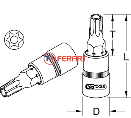 1/2" bitový nástrčný orech Torx s čelným otvorom, TB70