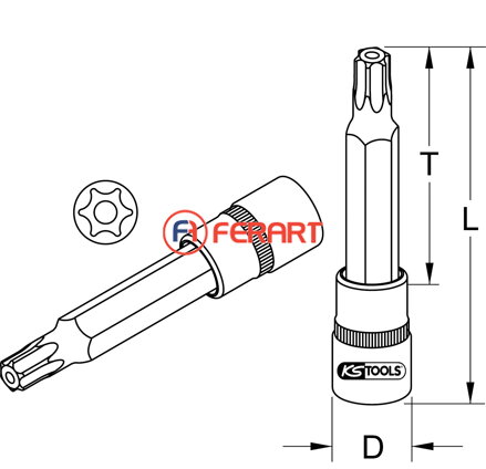 3/8" CHROMEplus bitový nástrčný orech Torx s čelným otvorom, TB30